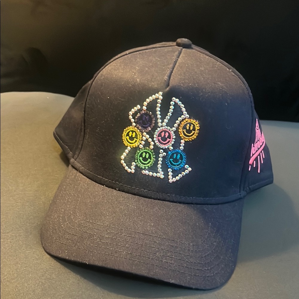 NY hat with rhinestones and smiley faces